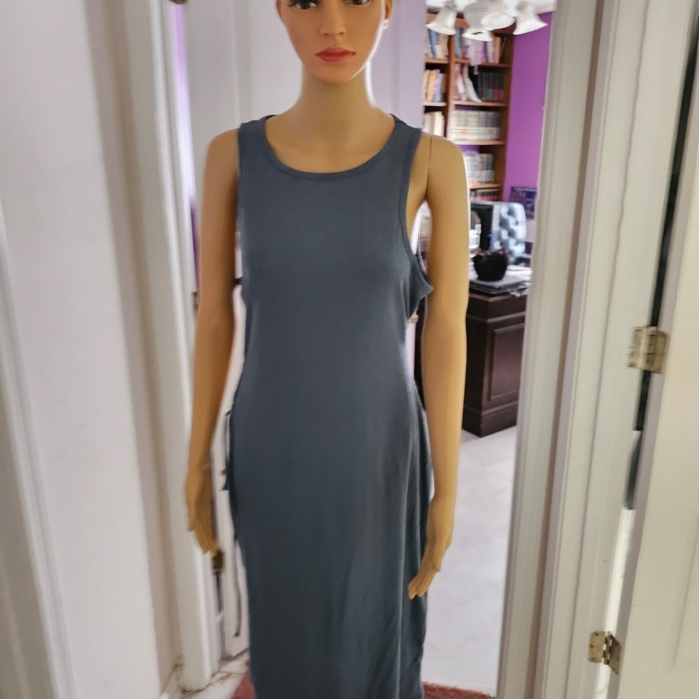 Sleeveless Crewneck Maxi Dress in Slate Blue